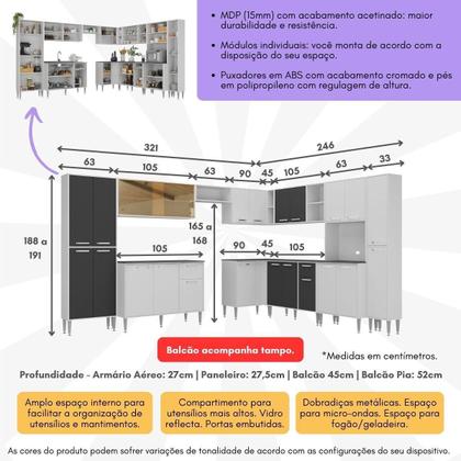 Imagem de Cozinha Modulada Completa 10 Pçs Siena MP2242 Multimóveis Brinde Jogo de Panelas Tramontina