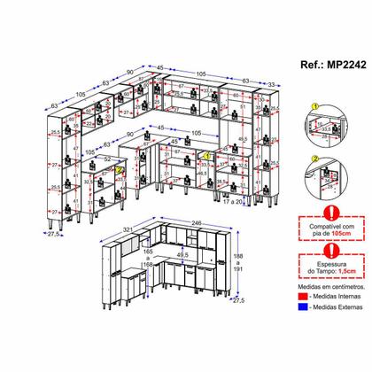 Imagem de Cozinha Modulada Completa 10 Pçs Siena MP2242 Multimóveis Brinde Jogo de Panelas Tramontina
