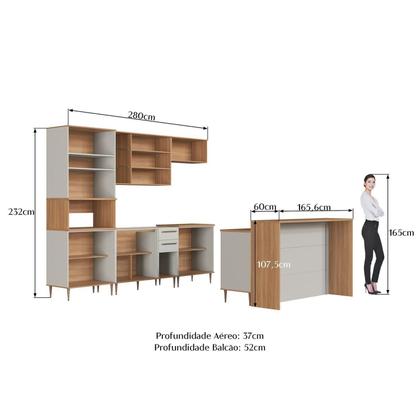 Imagem de Cozinha Modulada Completa 8 Peças com Cristaleira 15 Portas 2 Gavetas com Bancada Isabelle