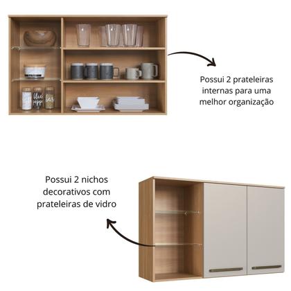 Imagem de Cozinha Modulada Completa 8 Peças com Cristaleira 15 Portas 2 Gavetas com Bancada Isabelle