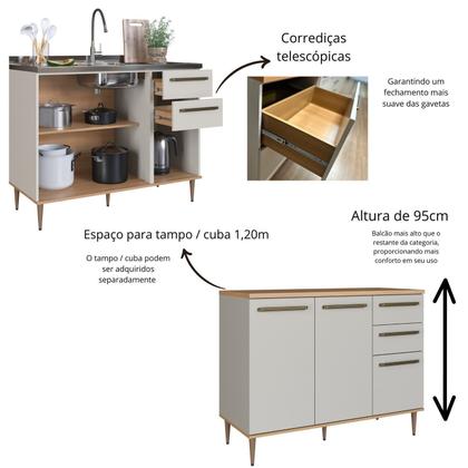 Imagem de Cozinha Modulada Completa 8 Peças com Cristaleira 15 Portas 2 Gavetas com Bancada Isabelle