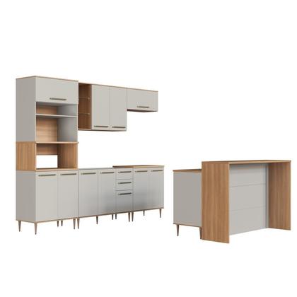Imagem de Cozinha Modulada Completa 8 Peças com Cristaleira 15 Portas 2 Gavetas com Bancada Isabelle