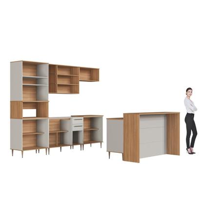 Imagem de Cozinha Modulada Completa 8 Peças com Cristaleira 15 Portas 2 Gavetas com Bancada Isabelle