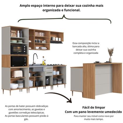 Imagem de Cozinha Modulada Completa 8 Peças com Cristaleira 15 Portas 2 Gavetas com Bancada Isabelle