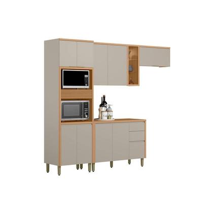 Imagem de Cozinha Modulada Completa Allure 4 Peças (2Aéreos+1Balcão+1Cristaleira) CP11 Jequitiba/Gris Fosco - Linea Brasil
