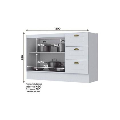 Imagem de Cozinha Modulada Completa Americana 5 Peças (2 Armários + 1 Balcão + 1 Paneleiro + 1 Complemento) C5P16 Branco - Henn