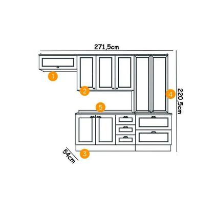 Imagem de Cozinha Modulada Completa Americana 5 Peças (2 Armários + 1 Balcão + 1 Paneleiro + 1 Complemento) C5P16 Branco - Henn