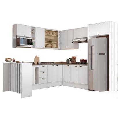 Imagem de Cozinha Modulada Completa Bella 15 Peças (5Aéreos+5Balcões+1Ilha+4Complementos) C15P58 Branco - Carraro