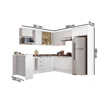 Imagem de Cozinha Modulada Completa Bella 15 Peças (5Aéreos+5Balcões+1Ilha+4Complementos) C15P58 Branco - Carraro