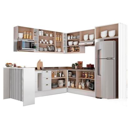 Imagem de Cozinha Modulada Completa Bella 15 Peças (5Aéreos+5Balcões+1Ilha+4Complementos) C15P58 Branco - Carraro