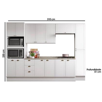 Imagem de Cozinha Modulada Completa Bella 7 Peças (2Aéreos+2Balcões+3Complementos) C7P49 Branco - Carraro