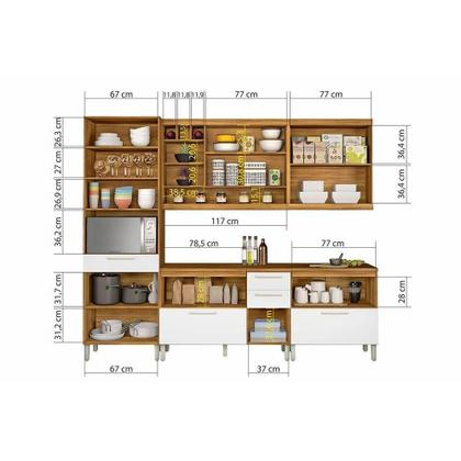 Imagem de Cozinha Modulada Completa Burguesa Premium 5 Peças (2 Armários + 2 Balcões + 1 Paneleiro) C5P23 Freijó/Branco - Nesher