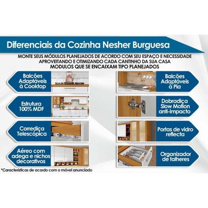 Imagem de Cozinha Modulada Completa Burguesa Premium 6 Peças (3Aéreos+2Balcões+1Paneleiro) C6P57 Freijo/Grafite - Nesher