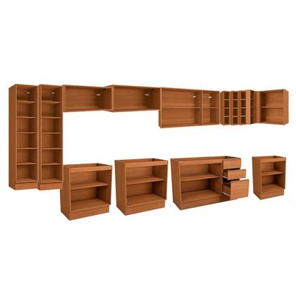 Imagem de Cozinha Modulada Completa Ciela 22 Peças (5Aéreos+6Balcões+3Paneleiros+8Complementos) C22P82 Canela/Azul Profundo - Kappesberg