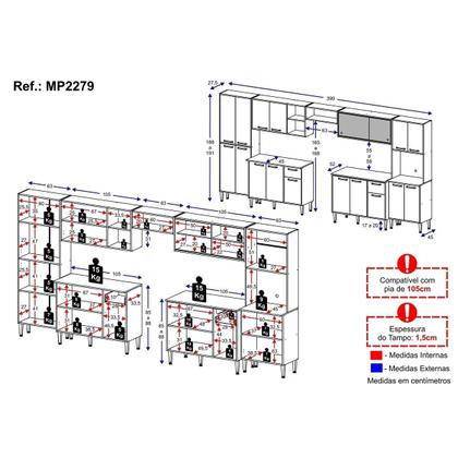 Imagem de Cozinha Modulada Completa com Balcão para Pia MP2279 Multimóveis Brinde Jogo de Panelas Tramontina
