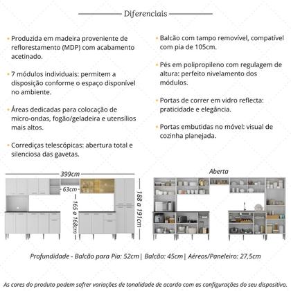 Imagem de Cozinha Modulada Completa com Balcão para Pia MP2279 Multimóveis Brinde Jogo de Panelas Tramontina