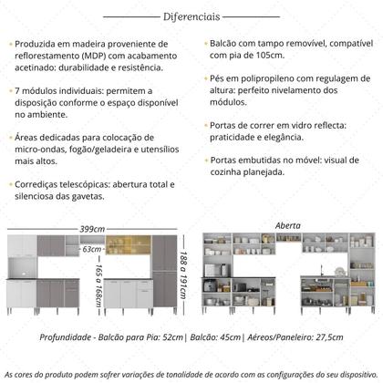 Imagem de Cozinha Modulada Completa com Balcão para Pia MP2279 Multimóveis Brinde Jogo de Panelas Tramontina