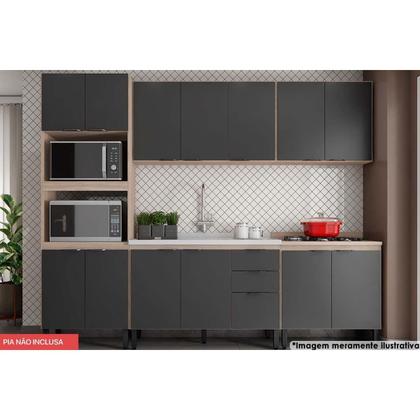 Imagem de Cozinha Modulada Completa Completa FHR001 Firenze (2 Aéreos + 2 Balcões + 1 Paneleiro) 5 Peças Avena/Grafito - Demóbile
