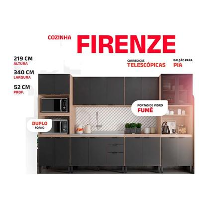 Imagem de Cozinha Modulada Completa Completa FMT006 Firenze (2 Aéreos + 2 Balcões + 2 Paneleiros) 6 Peças Avena/Menta - Demóbile