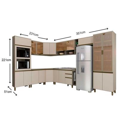 Imagem de Cozinha Modulada Completa Connect 15 Peças (5 Armários + 3 Balcões + 2 Paneleiros + 5 Complementos) C15P02 Duna/Cristal - Henn
