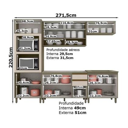 Imagem de Cozinha Modulada Completa Connect 6 Peças (2 Aéreos+2Balcões+1Paneleiro+1Complemento) CPT96 Duna/Cristal - Henn