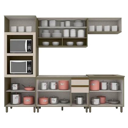 Imagem de Cozinha Modulada Completa Connect 6 Peças (2 Aéreos+2Balcões+1Paneleiro+1Complemento) CPT96 Duna/Cristal - Henn