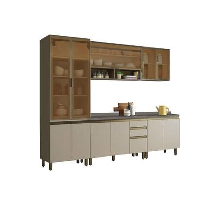 Imagem de Cozinha Modulada Completa Connect 7 Peças (2 Armários + 2 Balcões + 1 Paneleiro + 2 Complementos) C7P03 Duna/Cristal - Henn
