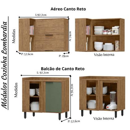 Imagem de Cozinha Modulada Completa de Canto 7 Peças Lombardia Freijó Jade - MX