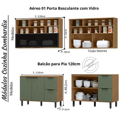 Imagem de Cozinha Modulada Completa de Canto 7 Peças Lombardia Freijó Jade - MX