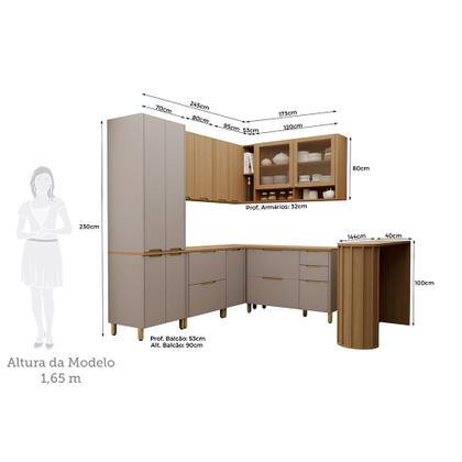 Imagem de Cozinha Modulada Completa de Canto 8 Peças com Tampo e Bancada Lumina 100 MDF Luciane Móveis