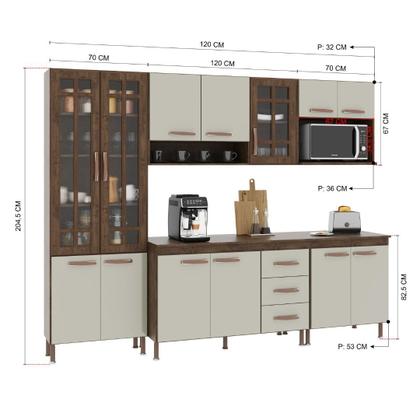 Imagem de Cozinha Modulada Completa Fidelitá Lisboa 5 Peças 260cm 13 Portas 3 Gavetas Com Tampo Noce/Off-White