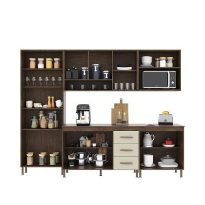 Imagem de Cozinha Modulada Completa Fidelitá Lisboa 5 Peças 260cm 13 Portas 3 Gavetas Com Tampo Noce/Off-White