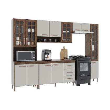 Imagem de Cozinha Modulada Completa Fidelitá Lisboa 5 Peças 295cm 12 Portas 3 Gavetas Com Tampo Noce/Off-White