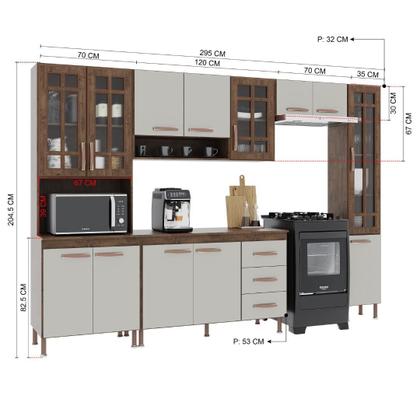 Imagem de Cozinha Modulada Completa Fidelitá Lisboa 5 Peças 295cm 12 Portas 3 Gavetas Com Tampo Noce/Off-White