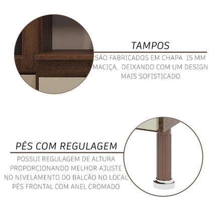 Imagem de Cozinha Modulada Completa Fidelitá Lisboa 6 Peças 295cm 15 Portas 3 Gavetas Com Tampo Noce/Off-White