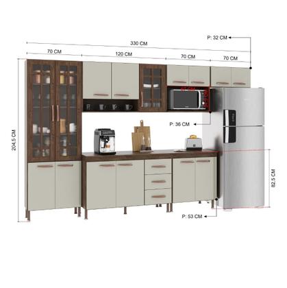 Imagem de Cozinha Modulada Completa Fidelitá Lisboa 6 Peças 330cm 15 Portas 3 Gavetas Com Tampo Noce/Off-White