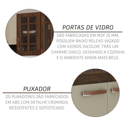Imagem de Cozinha Modulada Completa Fidelitá Lisboa 6 Peças 340cm 12 Portas 3 Gavetas Com Tampo Noce/Off-White