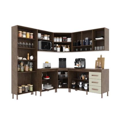 Imagem de Cozinha Modulada Completa Fidelitá Lisboa 7 Peças 410cm 16 Portas 3 Gavetas Com Tampo Noce/Off-White