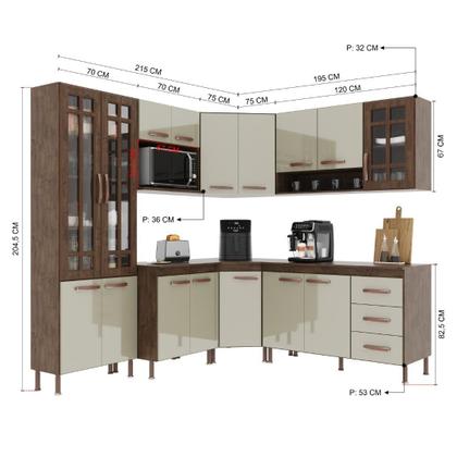 Imagem de Cozinha Modulada Completa Fidelitá Lisboa 7 Peças 410cm 16 Portas 3 Gavetas Com Tampo Noce/Off-White