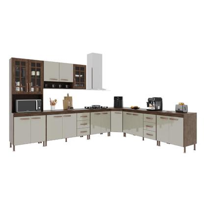 Imagem de Cozinha Modulada Completa Fidelitá Lisboa 7 Peças 600cm 16 Portas 6 Gavetas Com Tampo Noce/Off-White