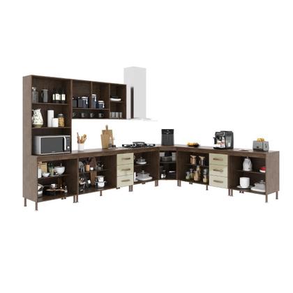 Imagem de Cozinha Modulada Completa Fidelitá Lisboa 7 Peças 600cm 16 Portas 6 Gavetas Com Tampo Noce/Off-White