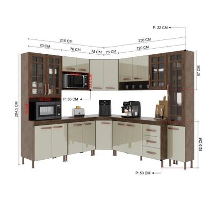 Imagem de Cozinha Modulada Completa Fidelitá Lisboa 8 Peças 445cm 18 Portas 3 Gavetas Com Tampo Noce/Off-White