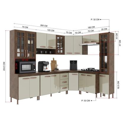 Imagem de Cozinha Modulada Completa Fidelitá Lisboa 8 Peças 445cm 18 Portas 3 Gavetas Com Tampo Noce/Off-White