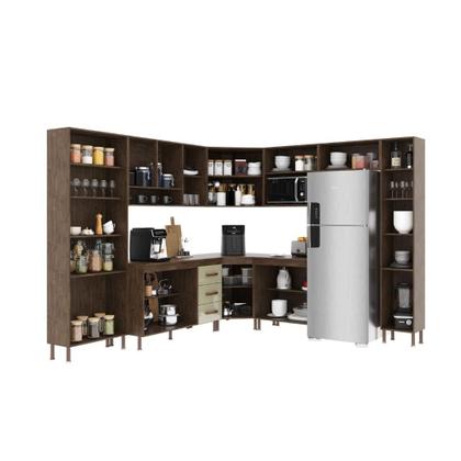 Imagem de Cozinha Modulada Completa Fidelitá Lisboa 9 Peças 515cm 20 Portas 3 Gavetas Com Tampo Noce/Off-White