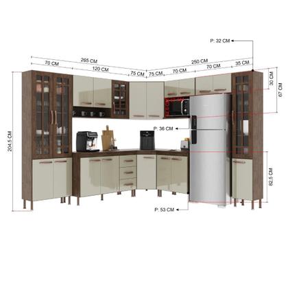 Imagem de Cozinha Modulada Completa Fidelitá Lisboa 9 Peças 515cm 20 Portas 3 Gavetas Com Tampo Noce/Off-White