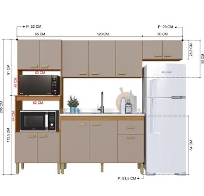 Imagem de Cozinha Modulada Completa Fidelitá Mariana 4 Peças 245 Cm 12 Portas 1 Gaveta Sem Tampo Freijó/Camurça