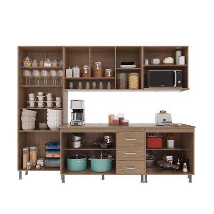 Imagem de Cozinha Modulada Completa Fidelitá Paris 5 Peças 260cm 13 Portas 3 Gavetas Com Tampo Nogal/Salinas