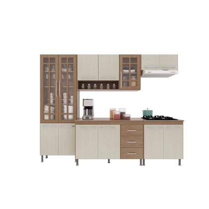 Imagem de Cozinha Modulada Completa Fidelitá Paris 5 Peças 260cm 13 Portas 3 Gavetas Com Tampo Nogal/Salinas