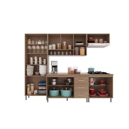 Imagem de Cozinha Modulada Completa Fidelitá Paris 5 Peças 260cm 13 Portas 3 Gavetas Com Tampo Nogal/Salinas