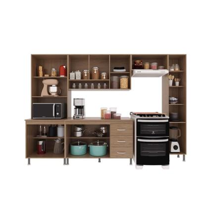 Imagem de Cozinha Modulada Completa Fidelitá Paris 5 Peças 295cm 12 Portas 3 Gavetas Com Tampo Nogal/Salinas